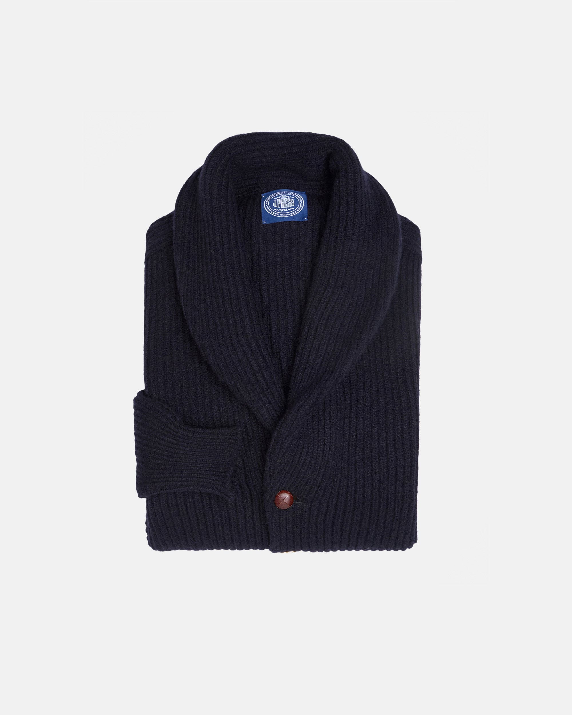 Made-in-Scotland Navy Cashmere Shawl Collar Cardigan