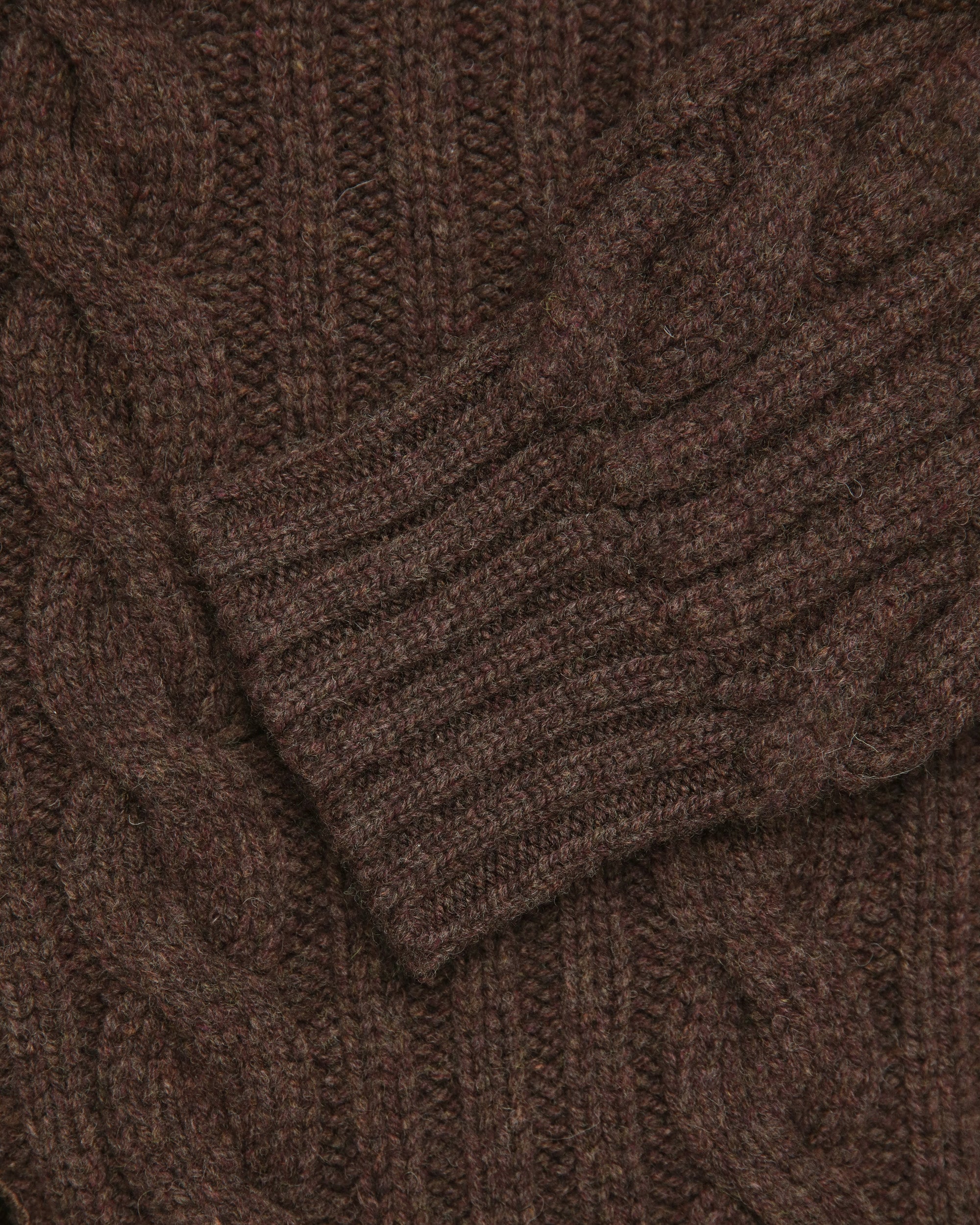 Made-in-Scotland Brown Shawl Collar Cable Knit Cardigan