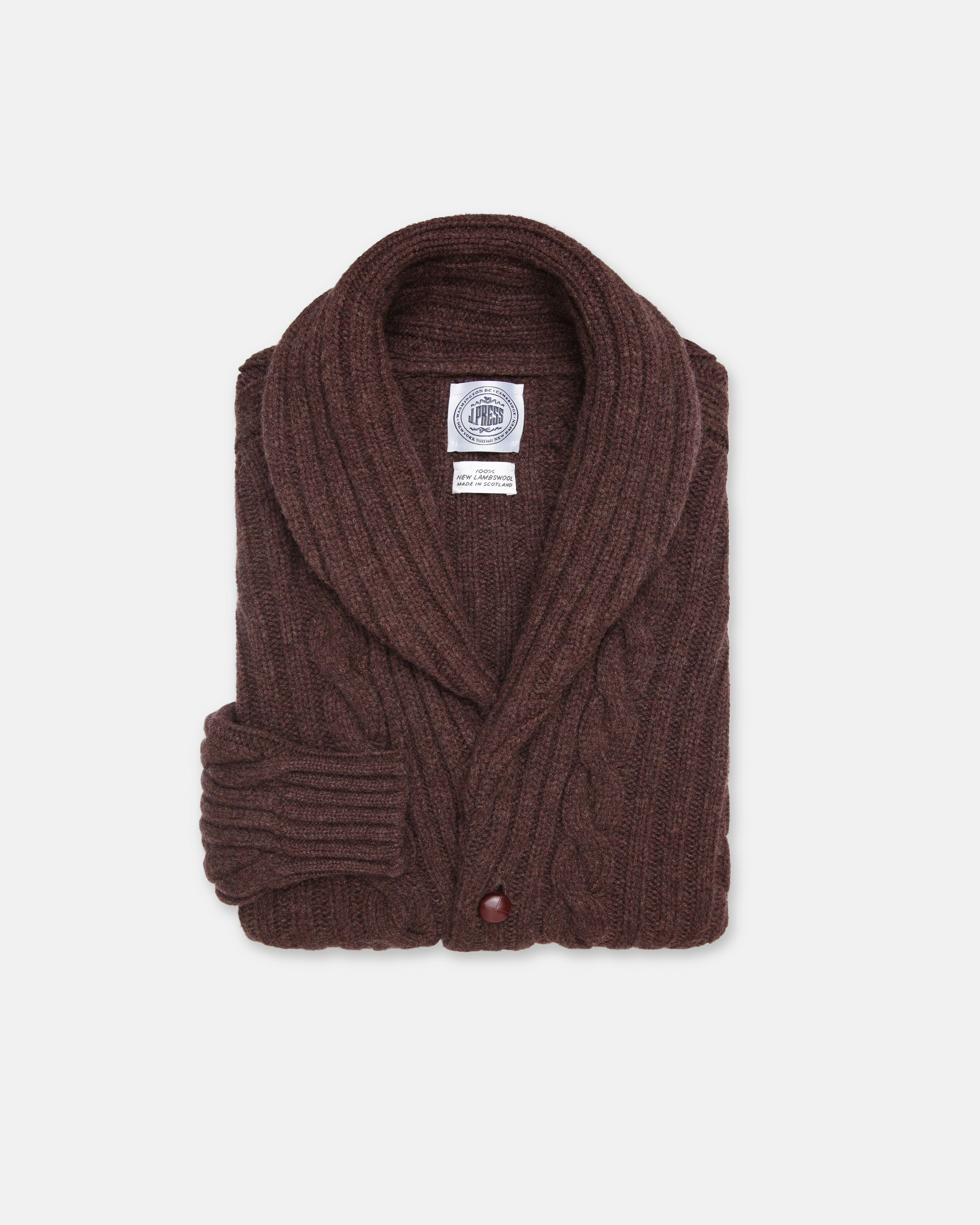 Made-in-Scotland Brown Cableknit Lambswool Cardigan