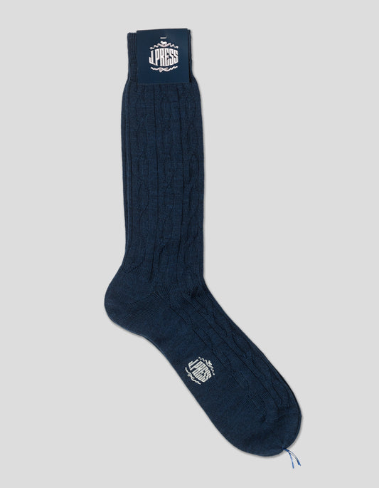 WOOL CABLE  SOCKS - BLUE