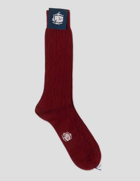 WOOL CABLE  SOCKS - BURGUNDY