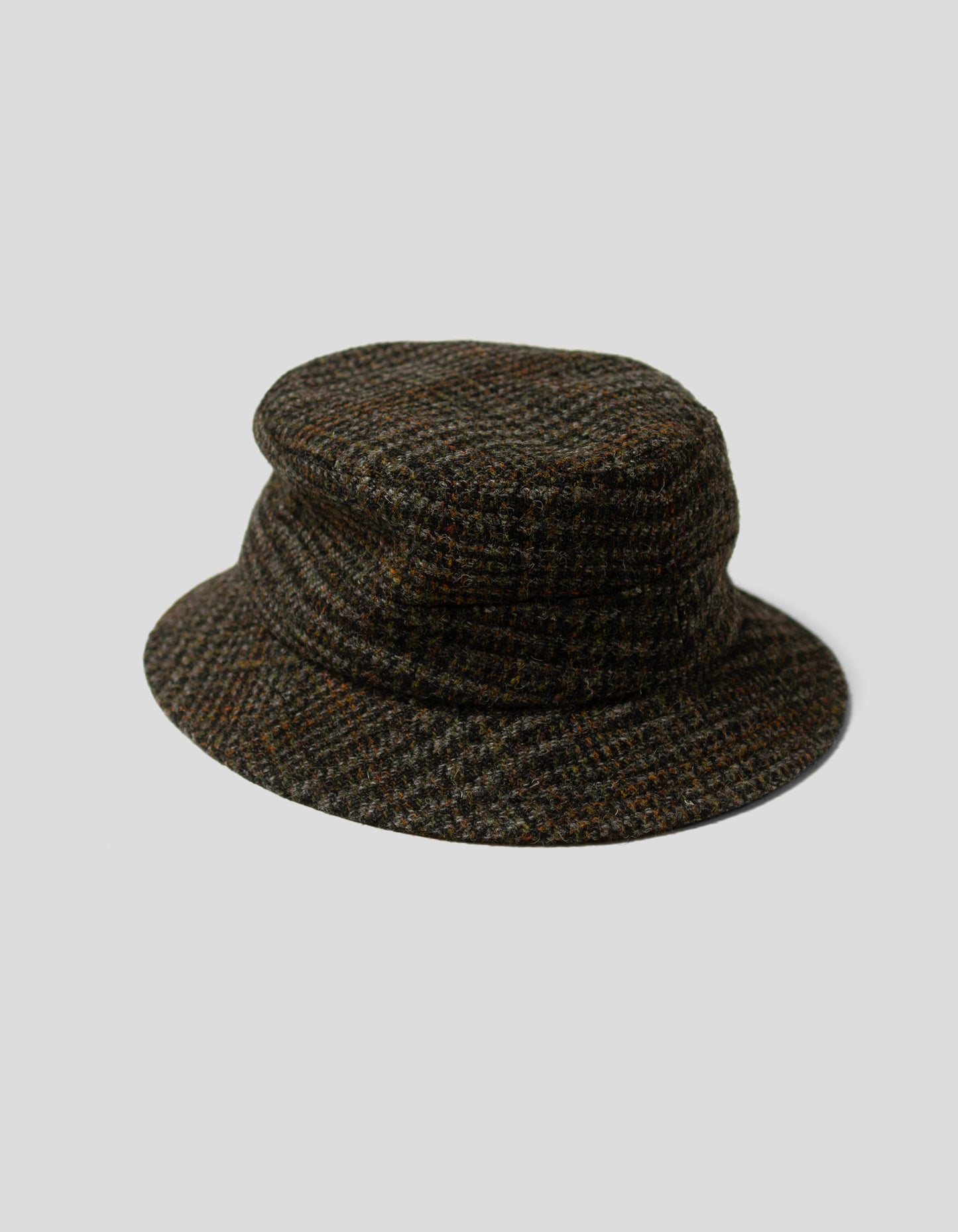 HARRIS TWEED BUCKET HAT -  OLIVE PLAID