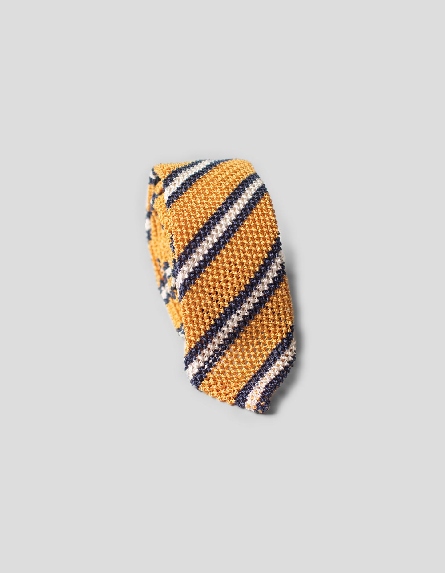 STRIPE POINTED TIP TIE - YELLOW/NAVY