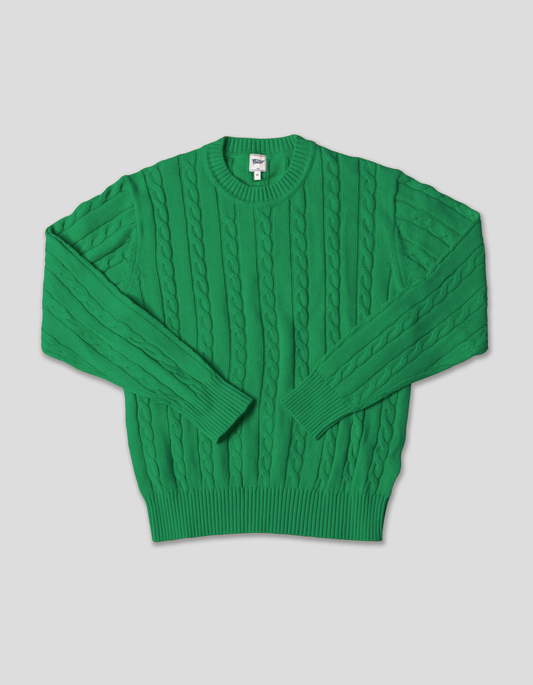 COTTON LINEN SOLID CREW NECK SWEATER - GREEN