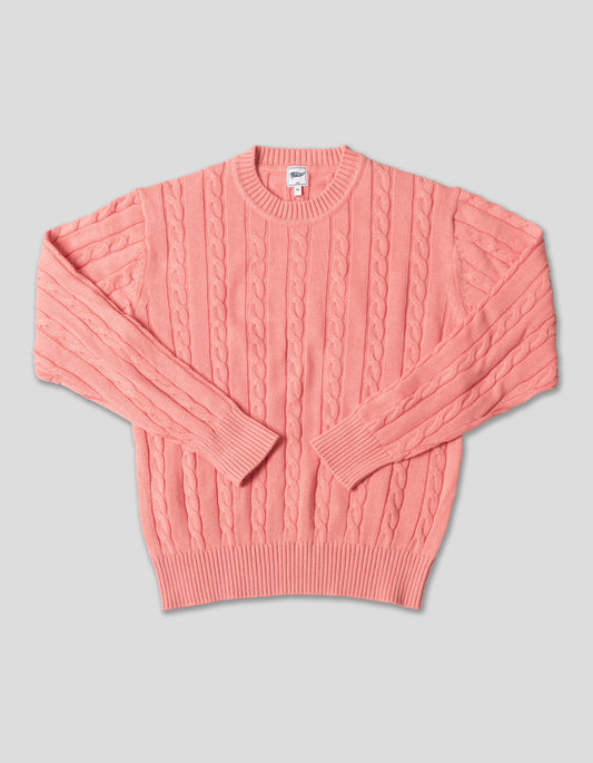 COTTON LINEN SOLID CREW NECK SWEATER - PINK