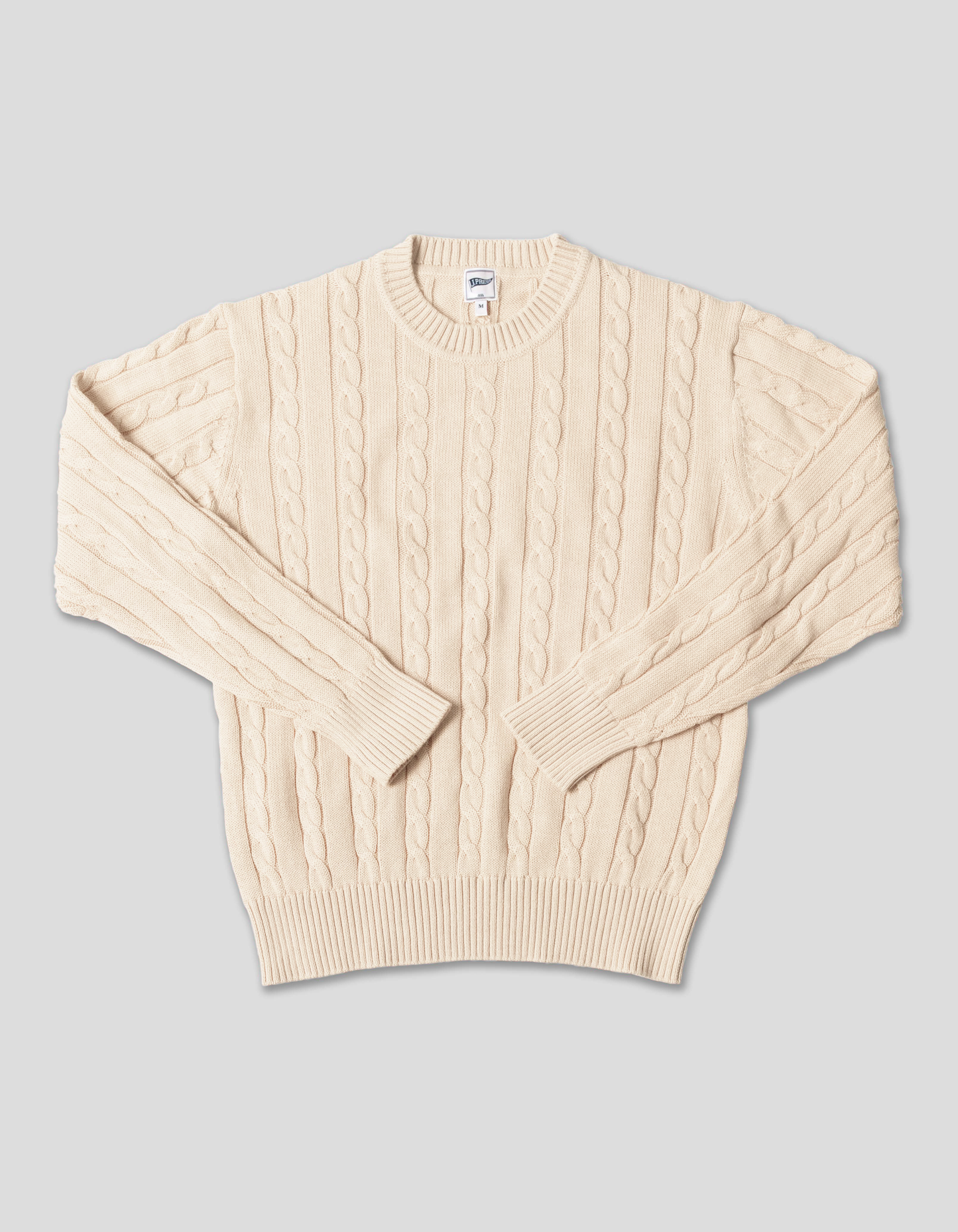 COTTON LINEN SOLID CREW NECK SWEATER - NATURAL