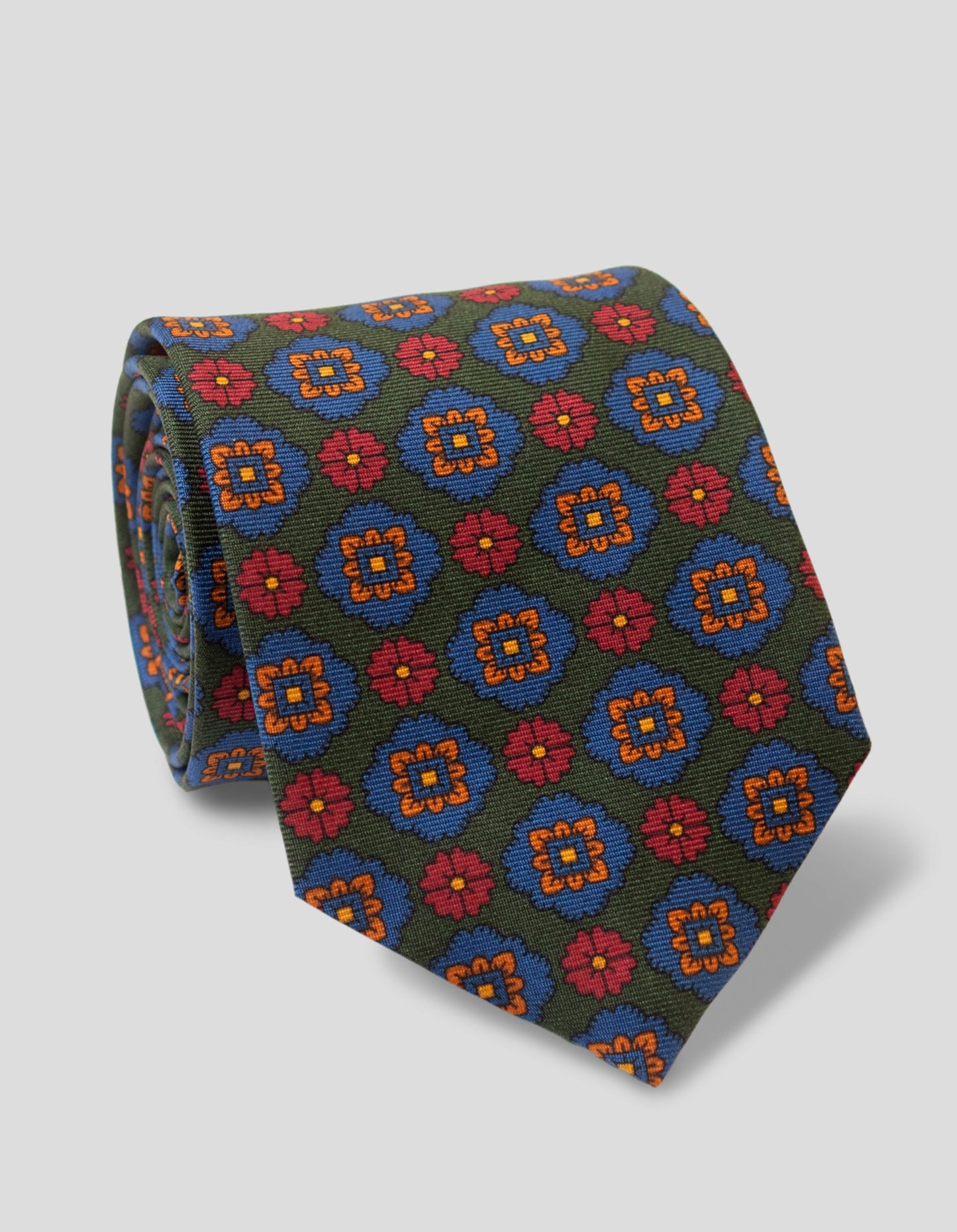 PRINTED MADDER FOULARD TIE - GREEN/RED