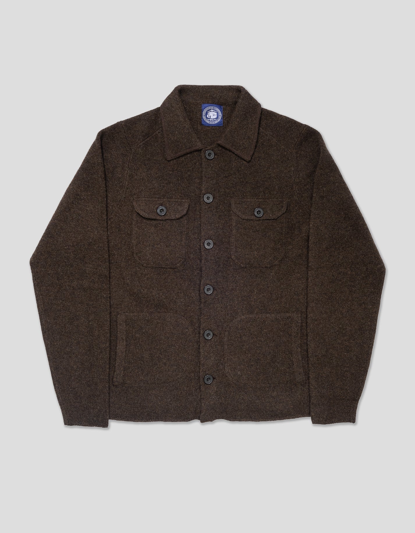 WOOL KNITTED SHIRT JACKET - BROWN