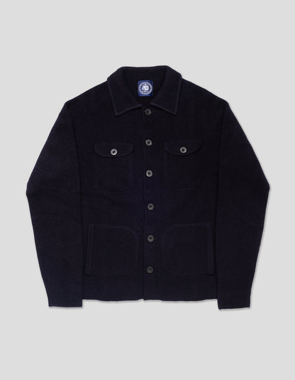 WOOL KNITTED SHIRT JACKET - NAVY