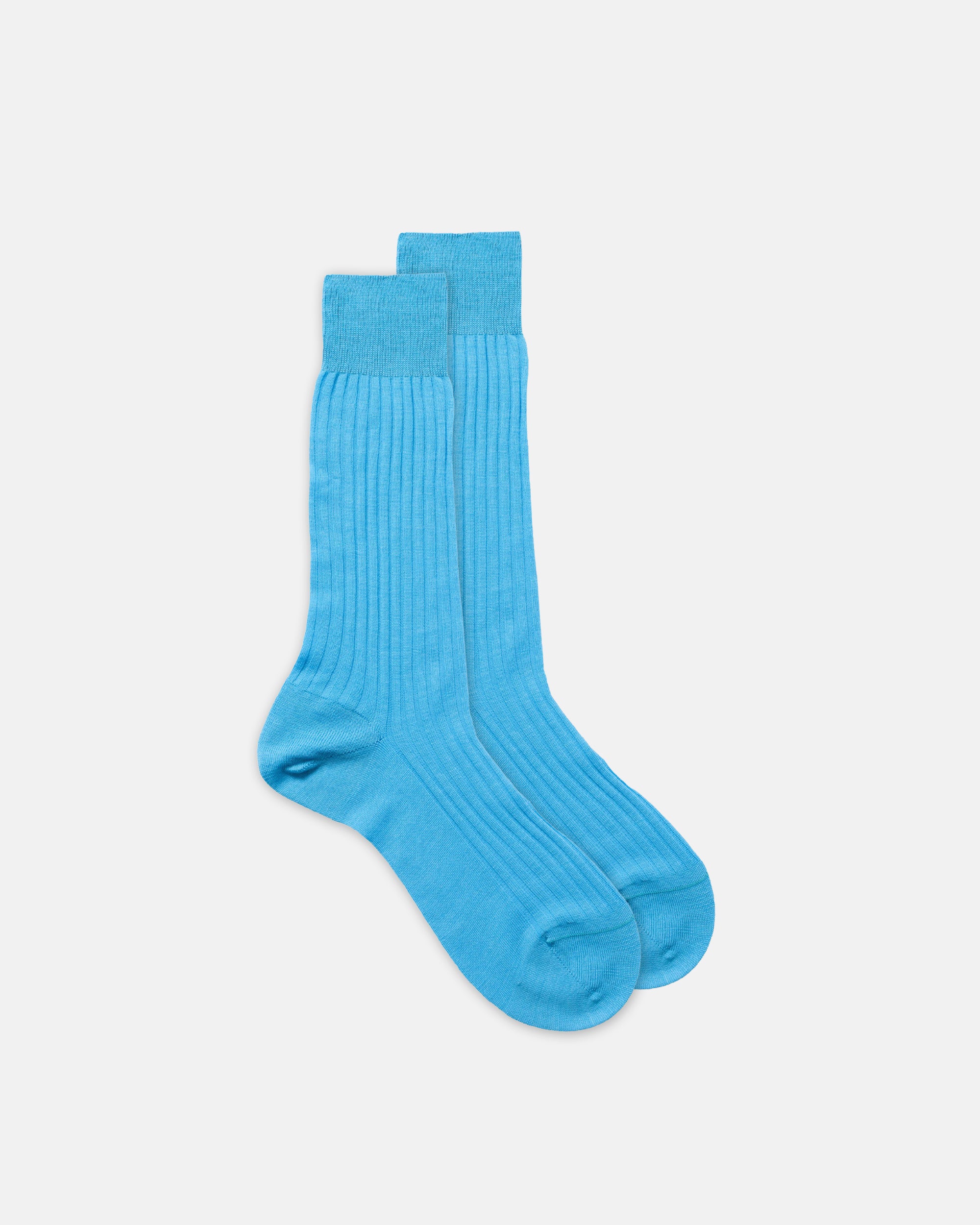 Made-in-England Turquoise Ribbed Merino Wool Mid-Calf Socks