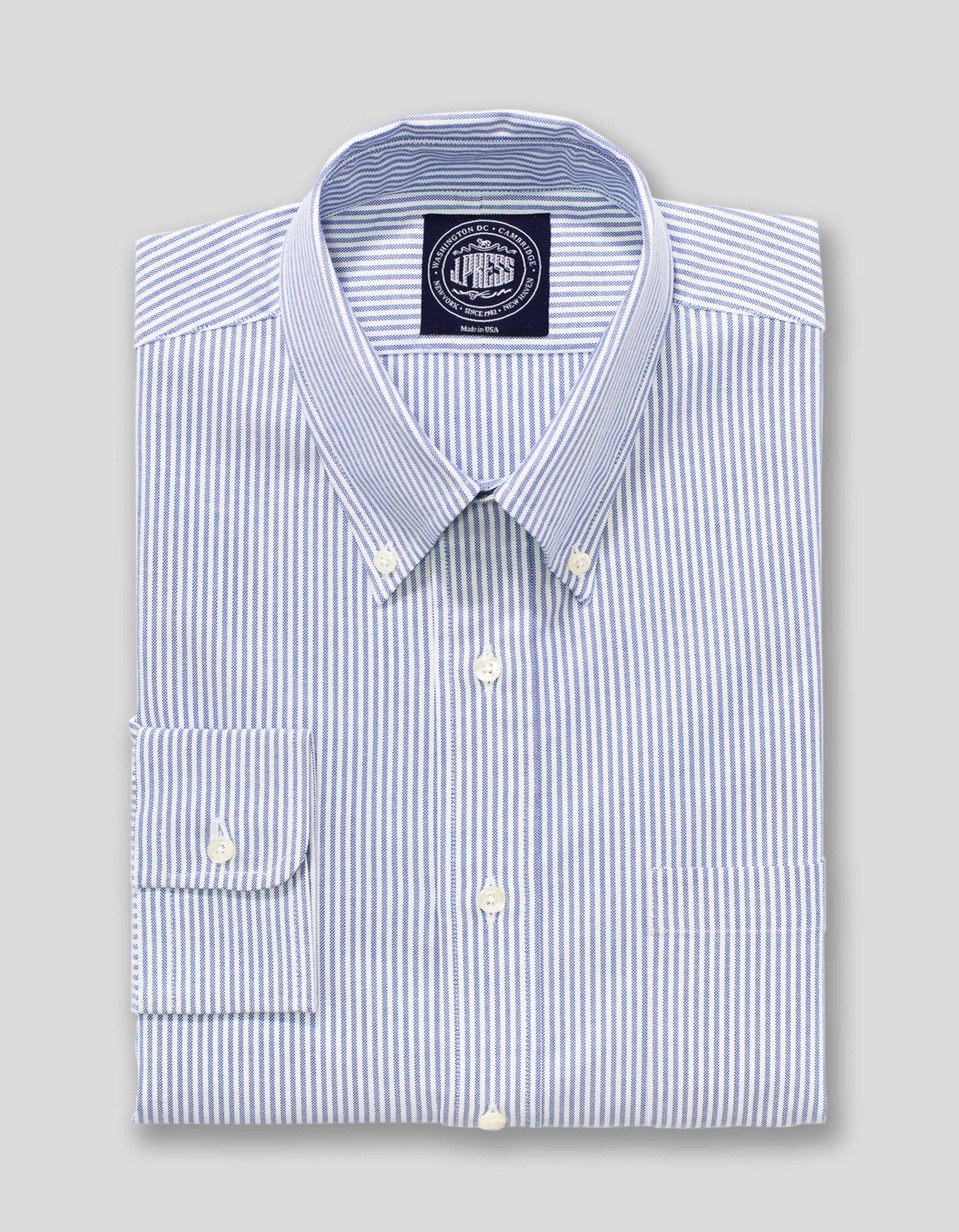 ブルー/ホワイトオックスフォードドレスシャツ（トリムフィット）