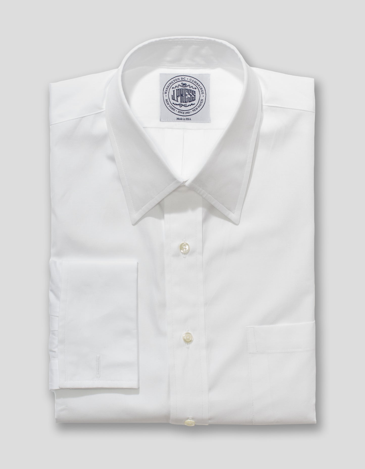 WHITE BROADCLOTH POINT COLLAR FRENCH CUFF SHIRT