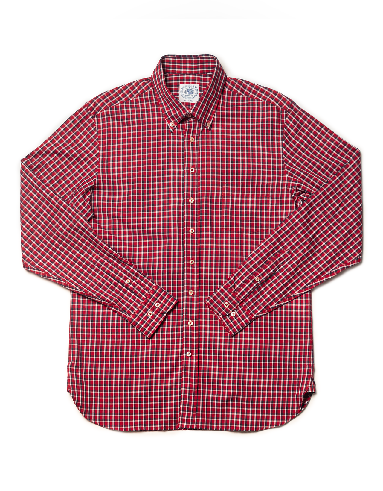 RED WITH NAVY/WHITE PANE COTTON/MODAL LONGSLEEVE SPORT SHIRT