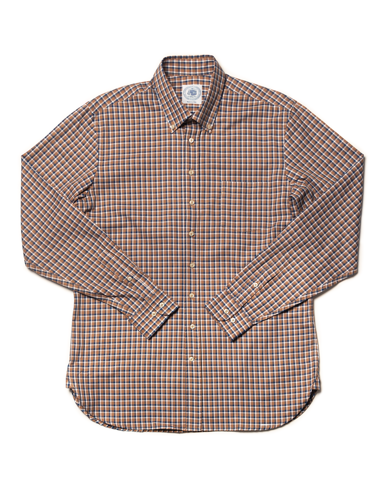 BROWN WITH NAVY/WHITE PANE COTTON/MODAL LONGSLEEVE SPORT SHIRT