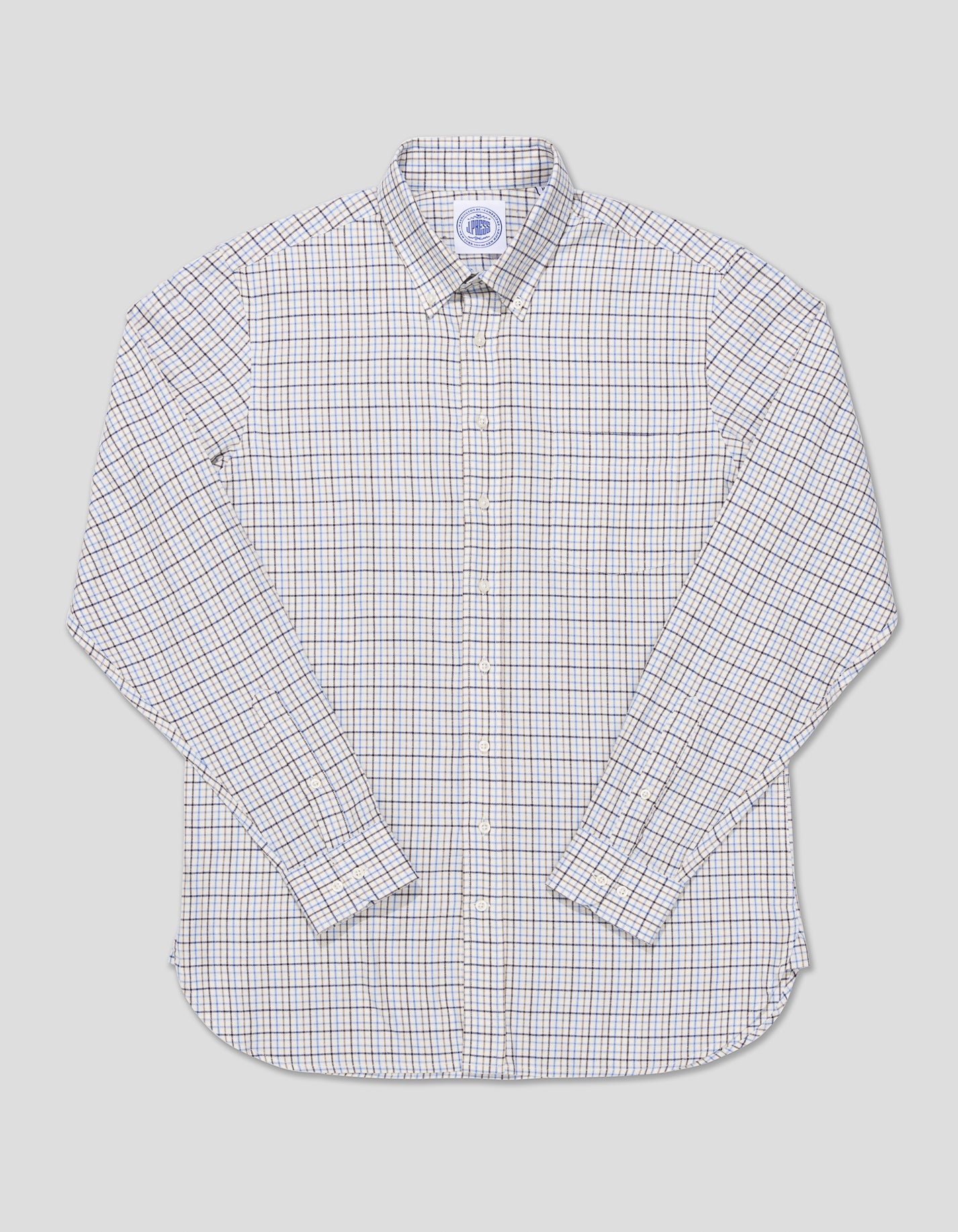 BROWN/TAN/LIGHT BLUE TATTERSALL SPORT SHIRT