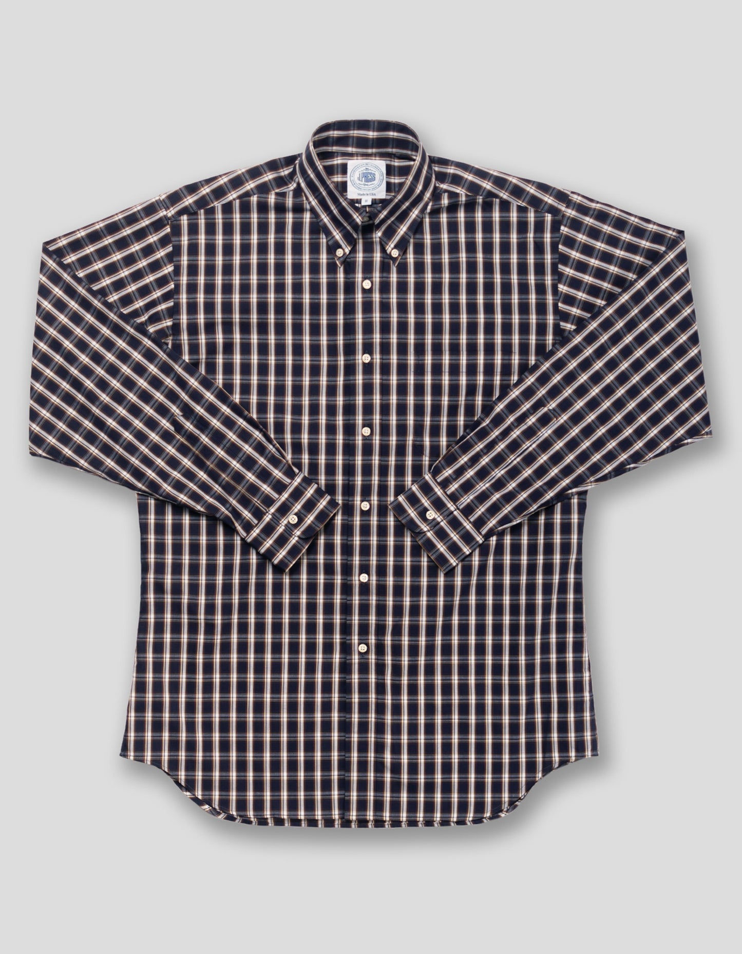 NAVY/BROWN/WHITE PLAID SPORT SHIRT