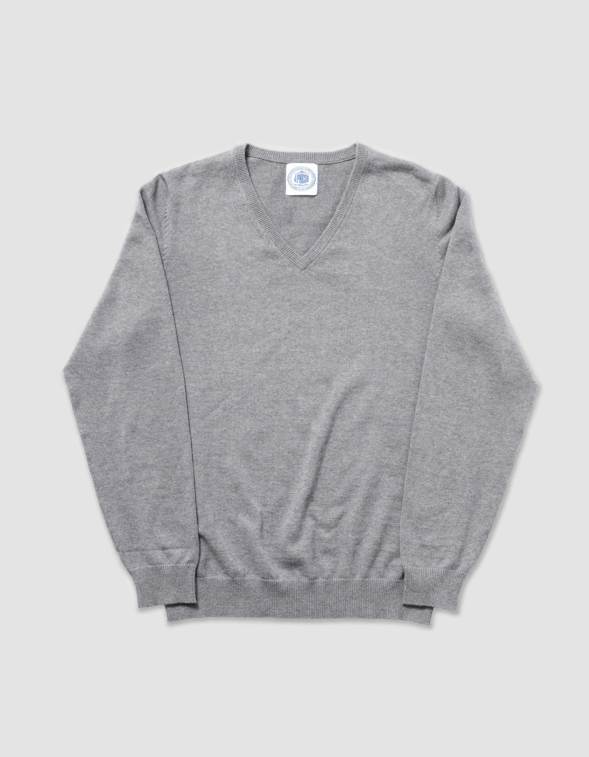 Cotton Cashmere V-Neck Sweater in Grey | Men's Sweaters - J. Press – J ...