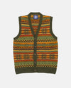 Made-in-Scotland Olive Fair Isle Cardigan Vest
