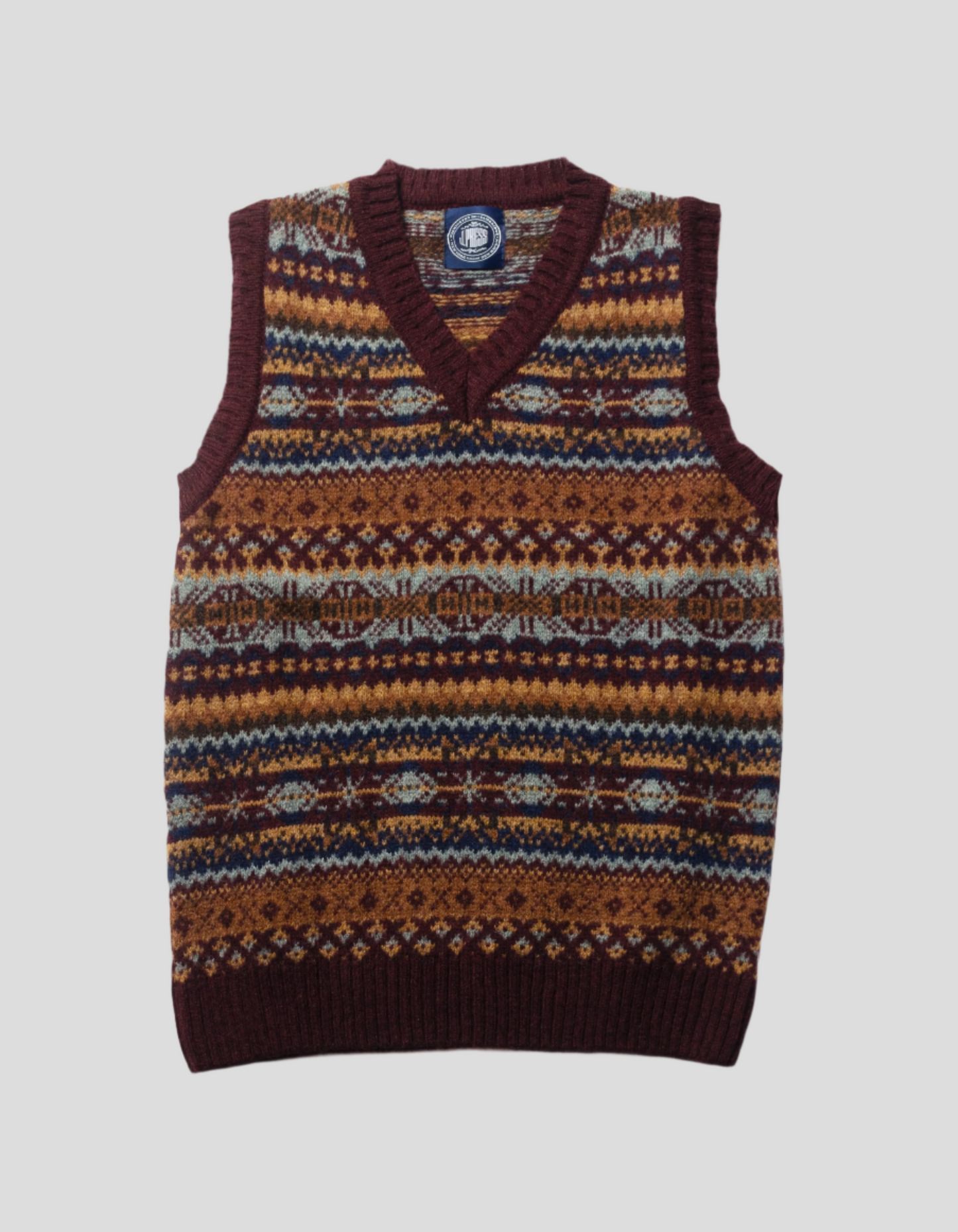 Men s Shetland Fair Isle Vest Burgundy Men s Sweaters J