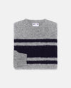 Made-in-Scotland Grey Chest Stripe Shaggy Dog Sweater - Trim Fit