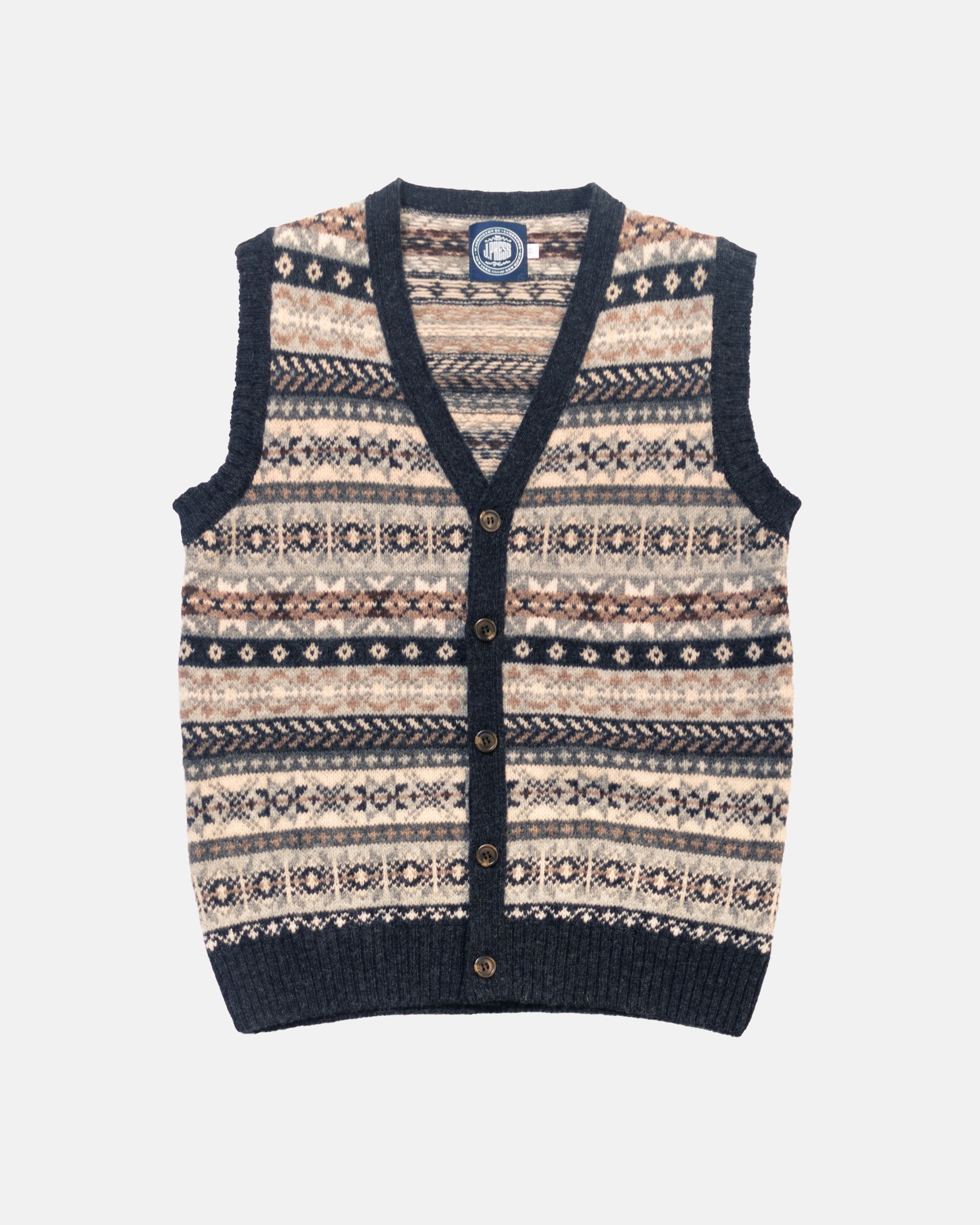 Made-in-Scotland Charcoal Fair Isle Cardigan Vest