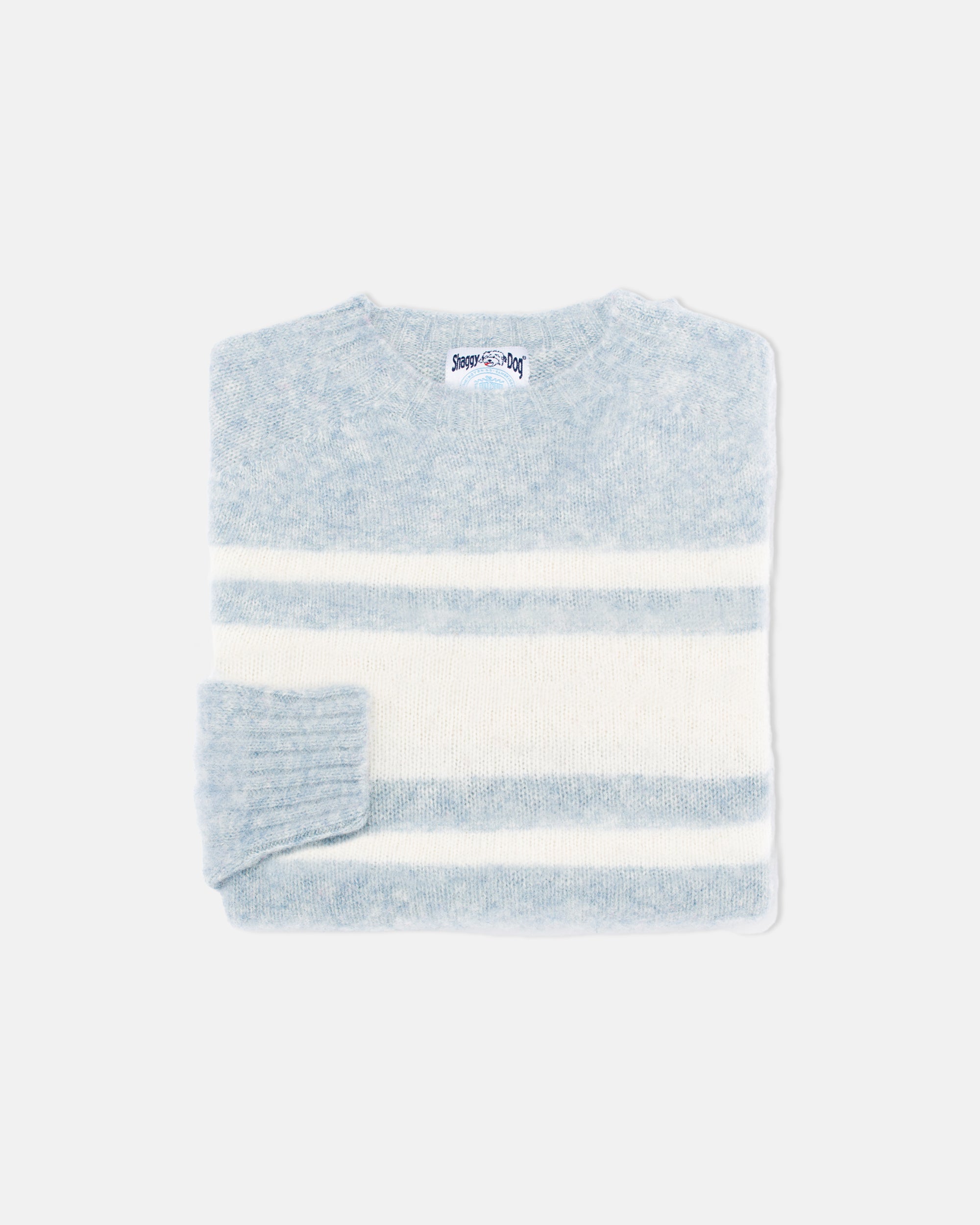 Made-in-Scotland Light Blue Chest Stripe Shaggy Dog Sweater - Trim Fit