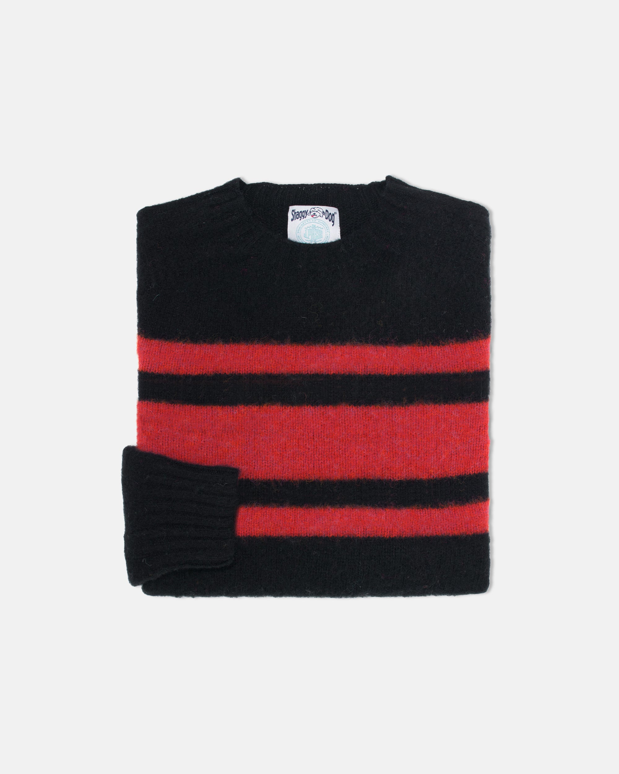 Made-in-Scotland Navy Chest Stripe Shaggy Dog Sweater - Trim Fit