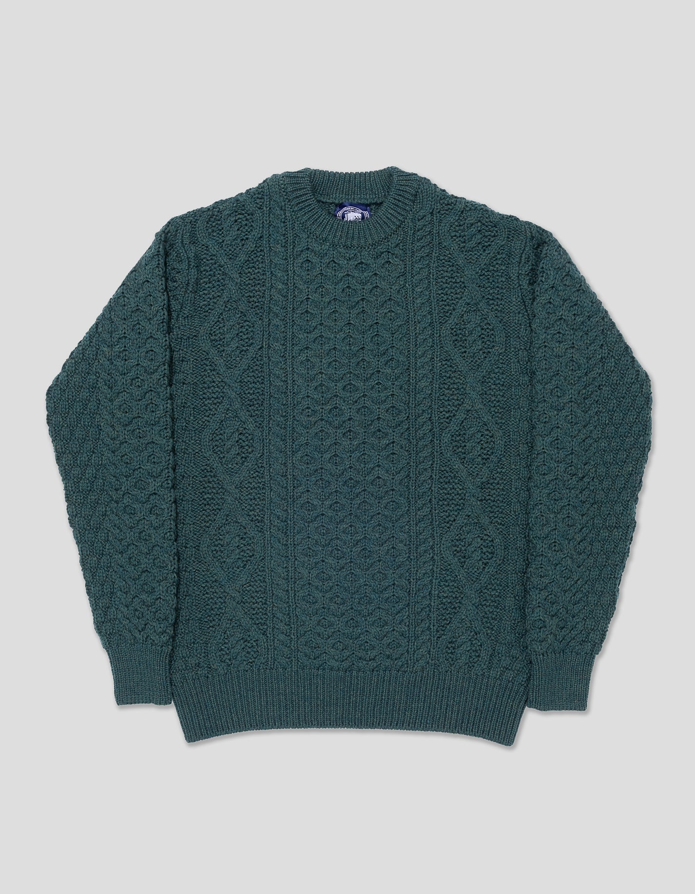 CREW NECK ARAN CABLE SWEATER - GREEN MARL