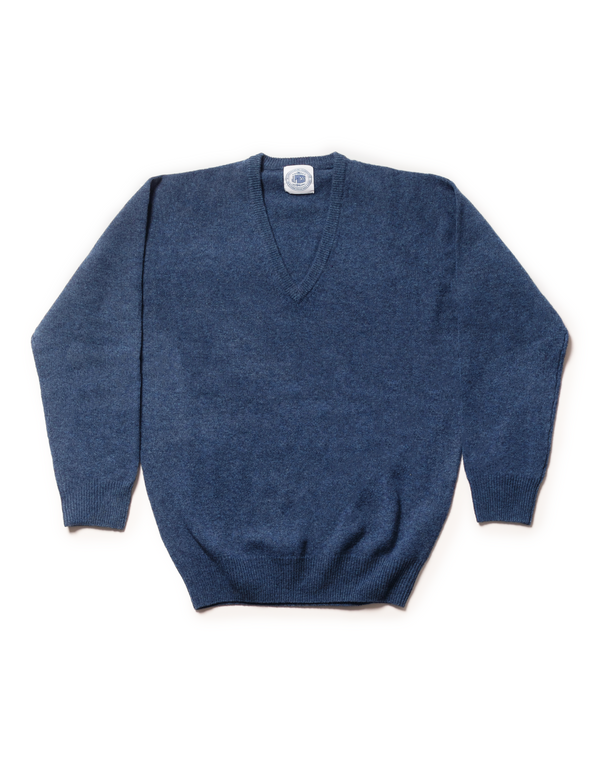 LAMBSWOOL V NECK SWEATER - BLUE