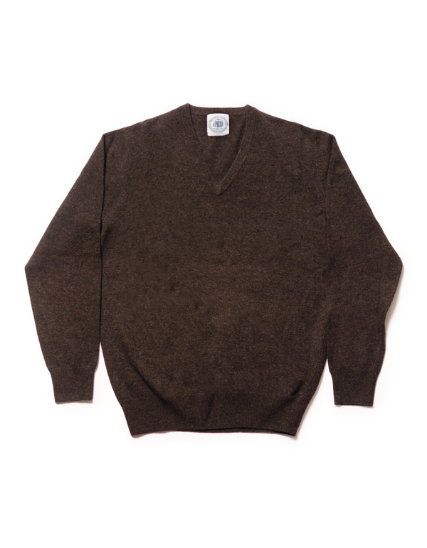 LAMBSWOOL V NECK SWEATER - BROWN