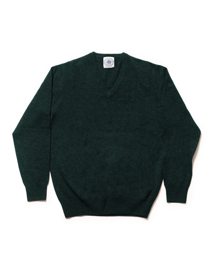 LAMBSWOOL GEELONG V NECK SWEATER - GREEN