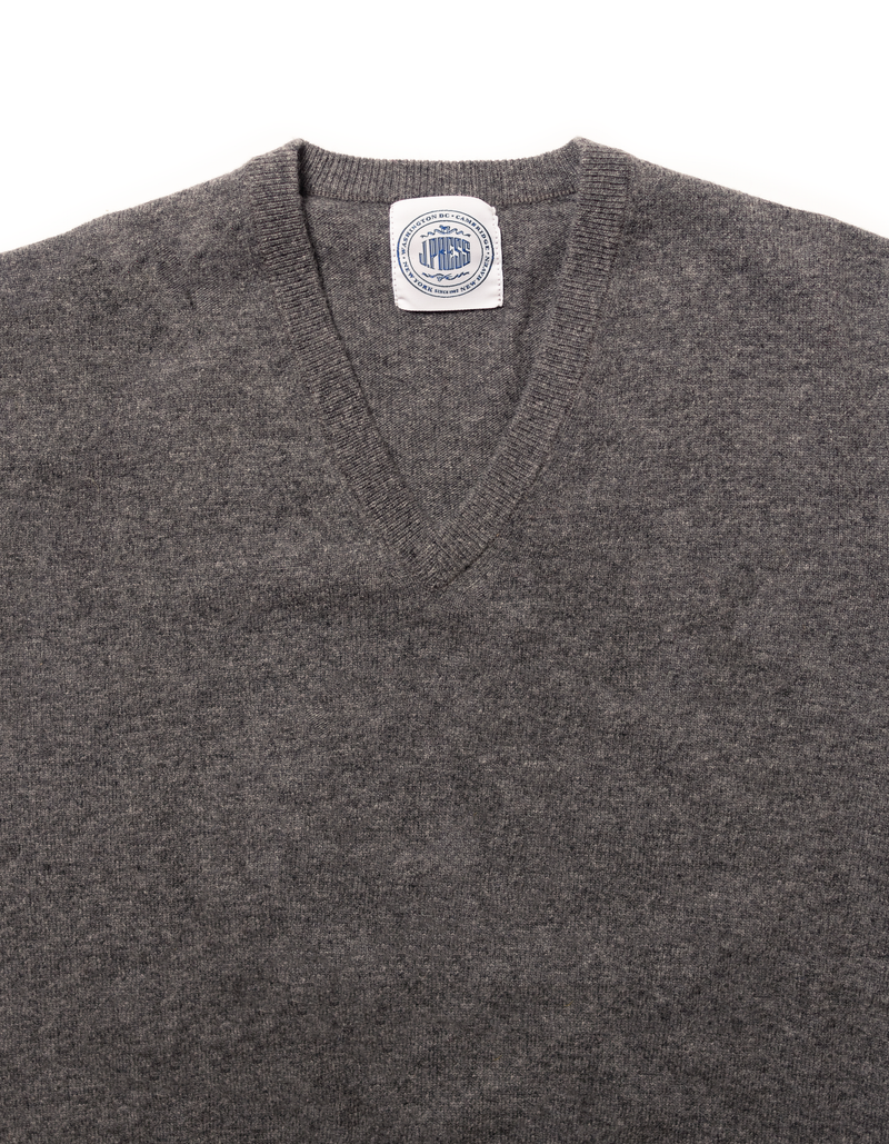 LAMBSWOOL V NECK SWEATER - GREY