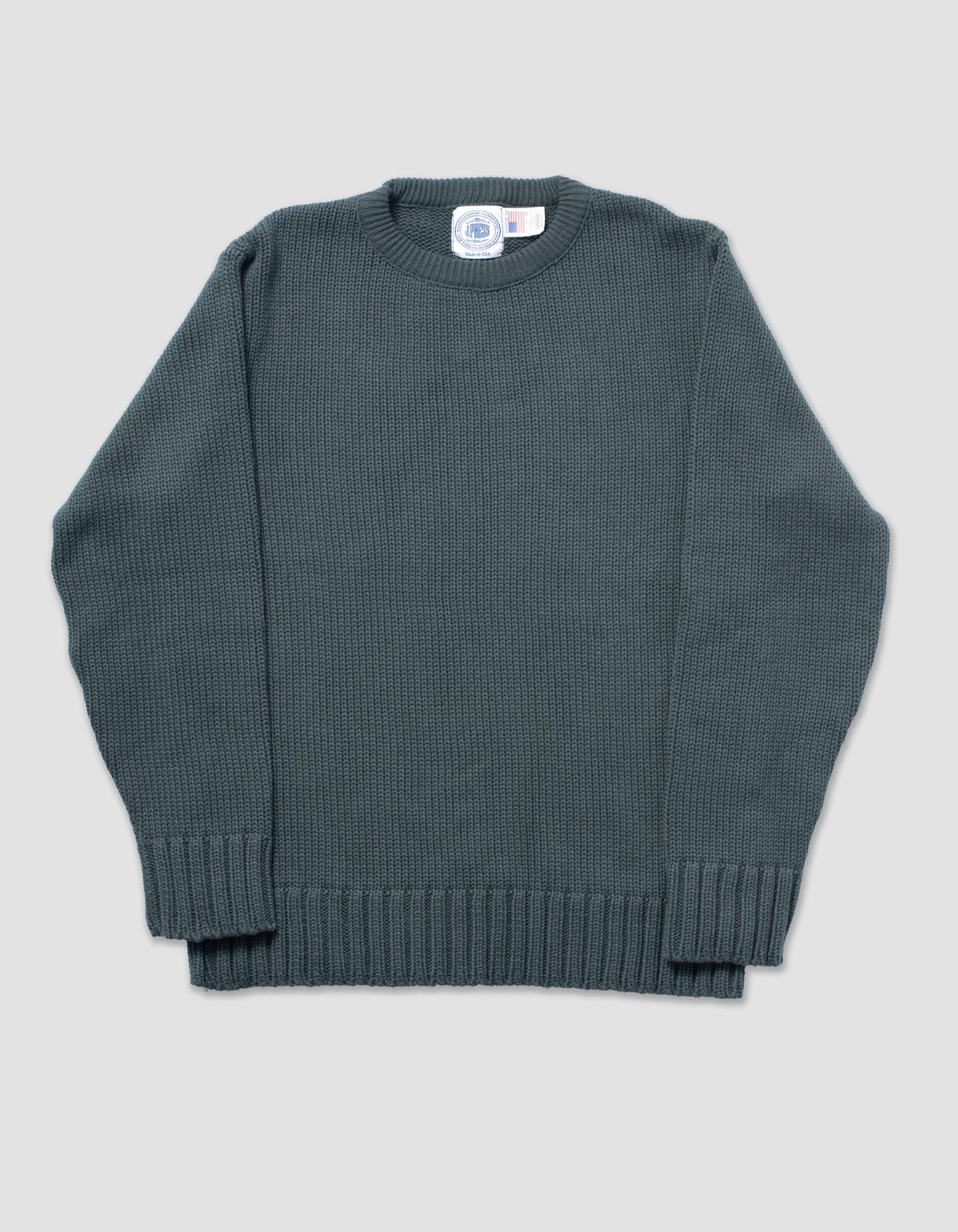 CHUNKY COTTON CREW NECK SWEATER - SPRUCE GREEN