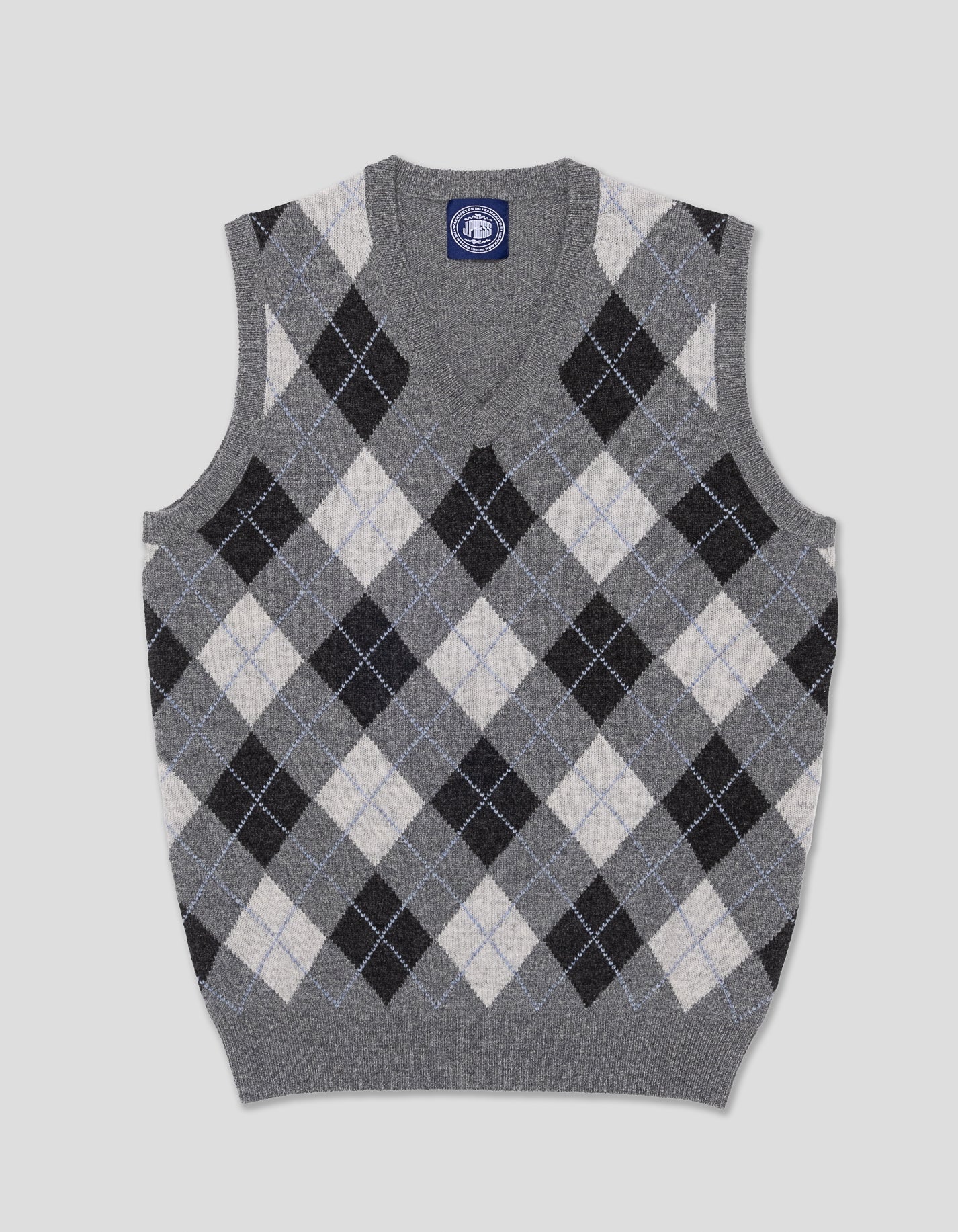 LAMBSWOOL ARGYLE FRONT V-NECK VEST - GREY