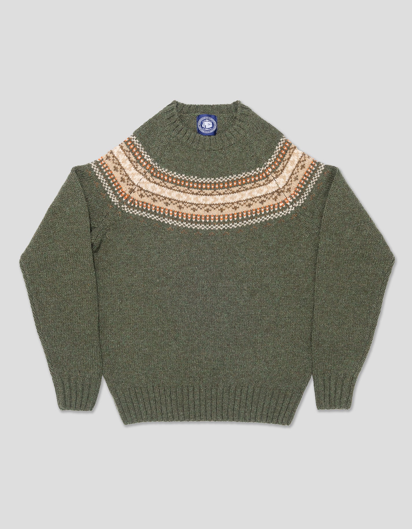 SHETLAND WOOL FAIR ISLE CREW NECK SWEATER - GREEN