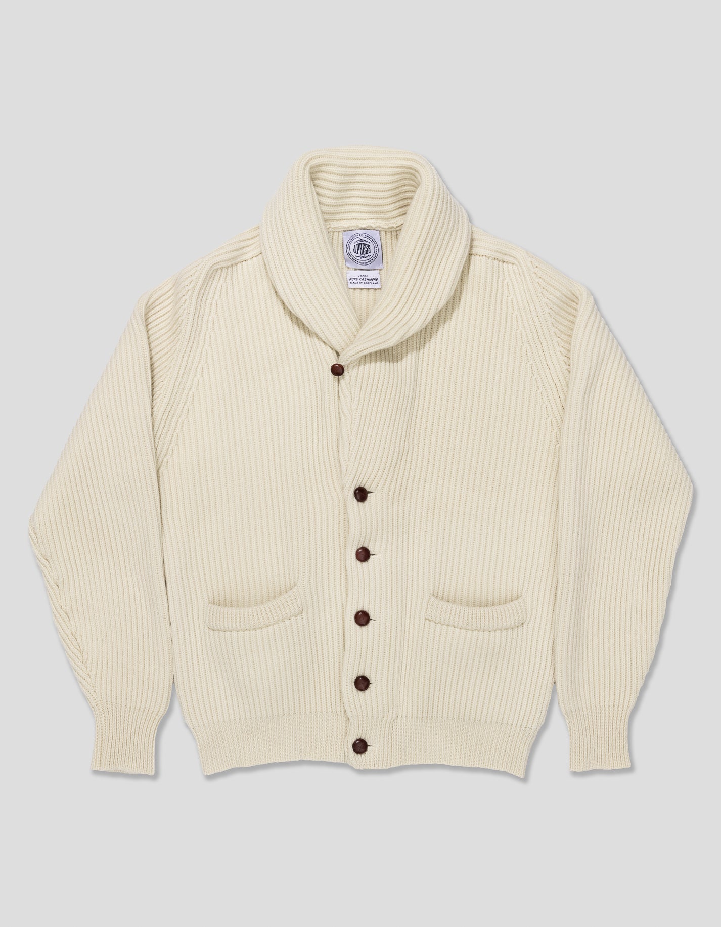 NATURAL CASHMERE SHAWL COLLAR CARDIGAN