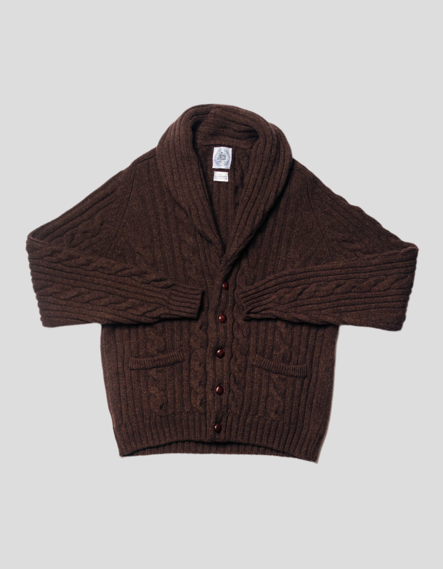 BROWN LAMBSWOOL CABLE CARDIGAN