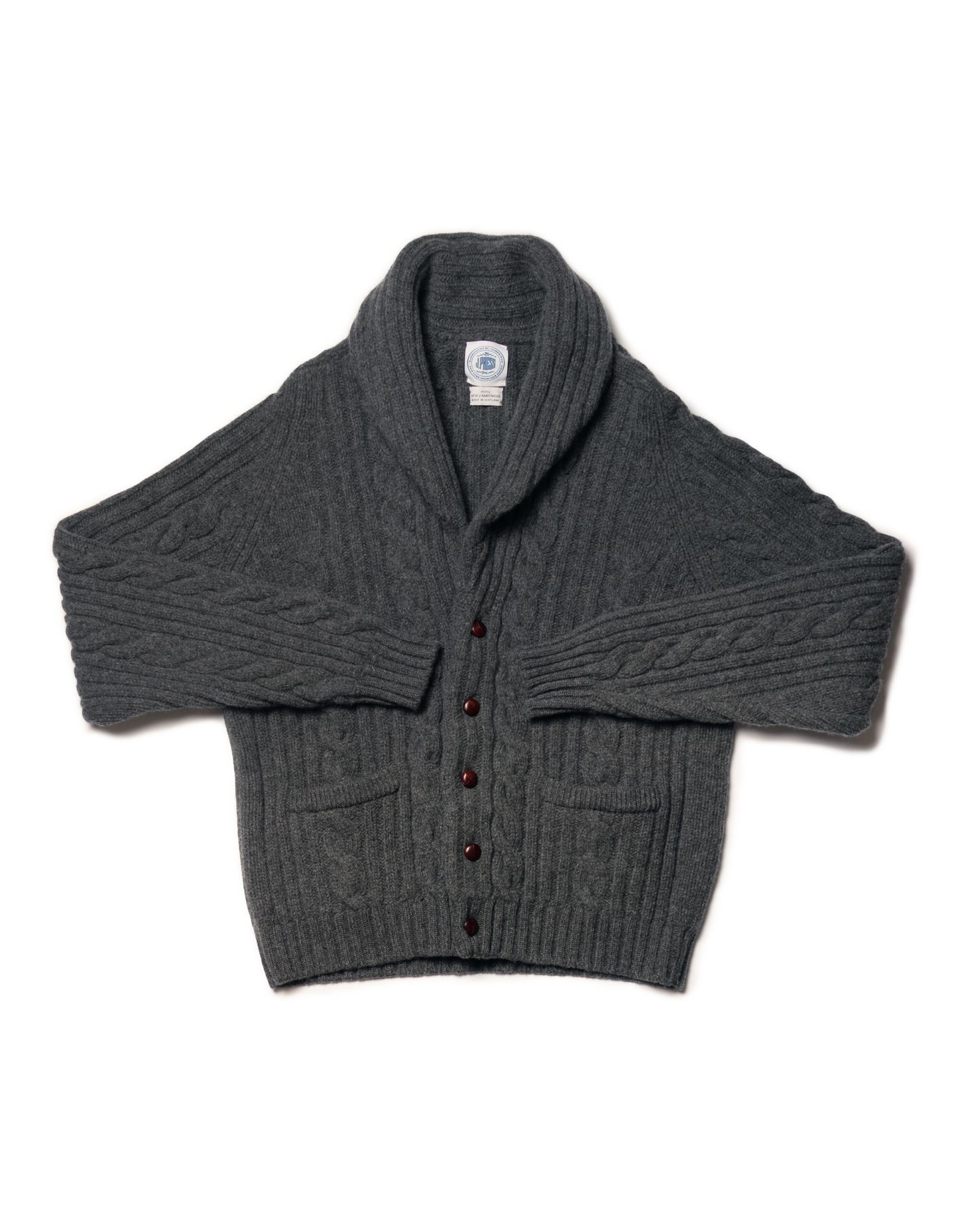 GREY LAMBSWOOL CABLE CARDIGAN