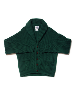 GREEN LAMBSWOOL CABLE CARDIGAN