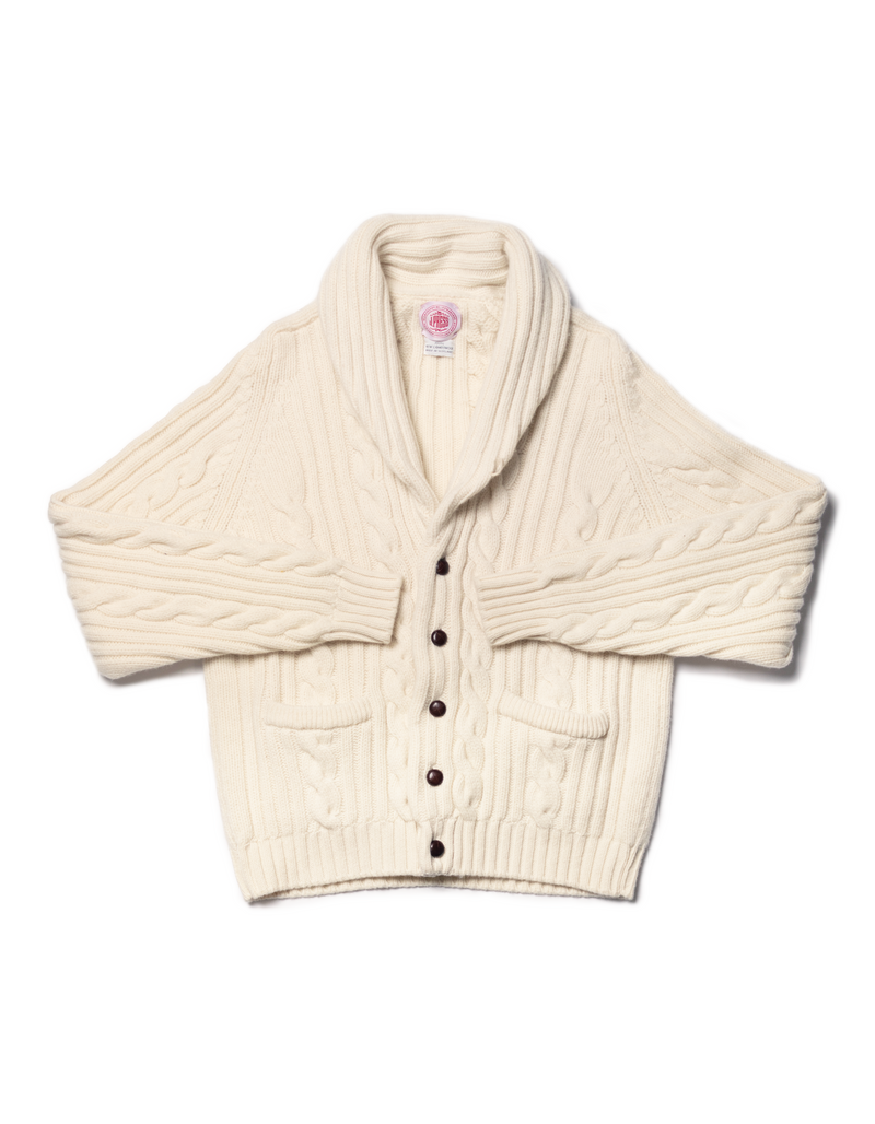 NATURAL LAMBSWOOL CABLE CARDIGAN