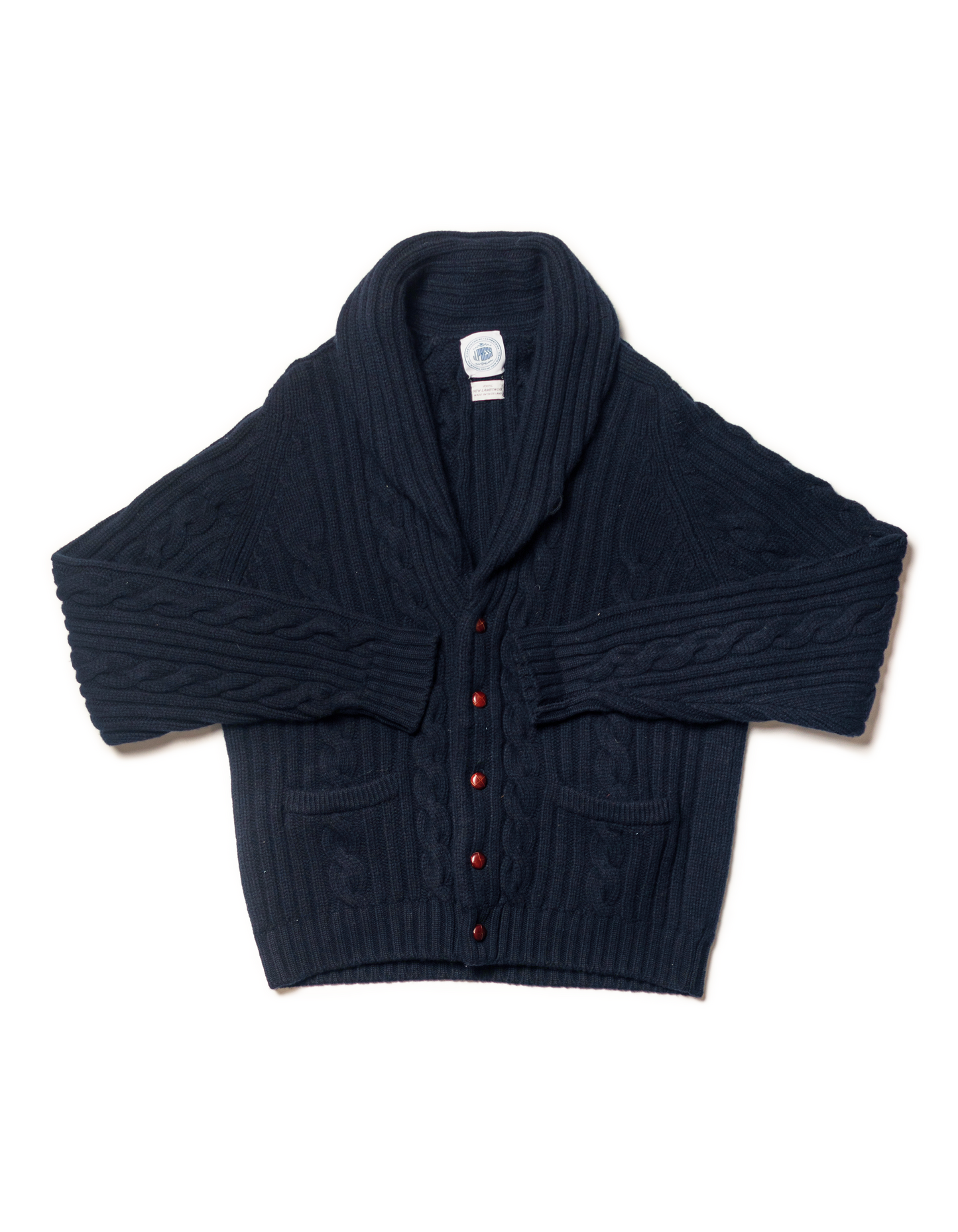 NAVY LAMBSWOOL CABLE CARDIGAN