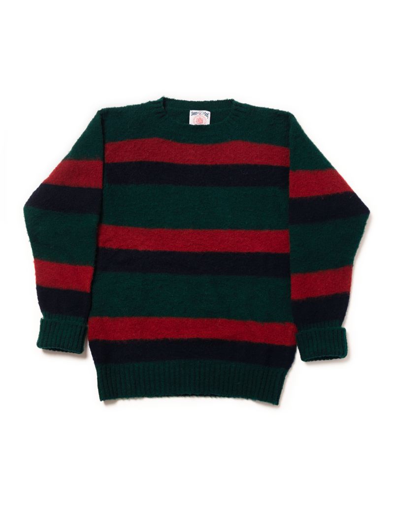 SHAGGY DOG STRIPE SWEATER GREEN/RED/NAVY - CLASSIC FIT