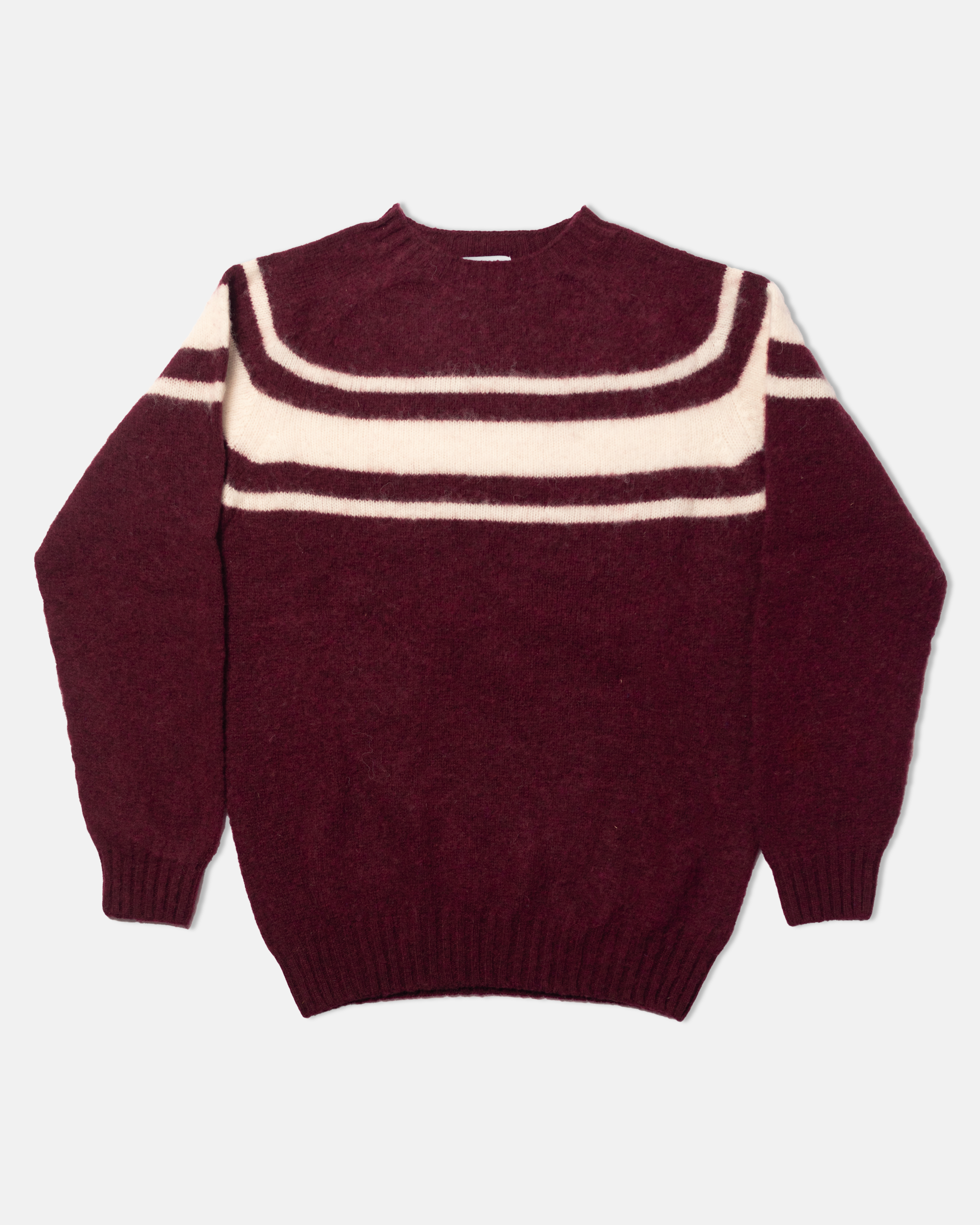 Made-in-Scotland Burgundy Chest Stripe Shaggy Dog Sweater - Trim Fit