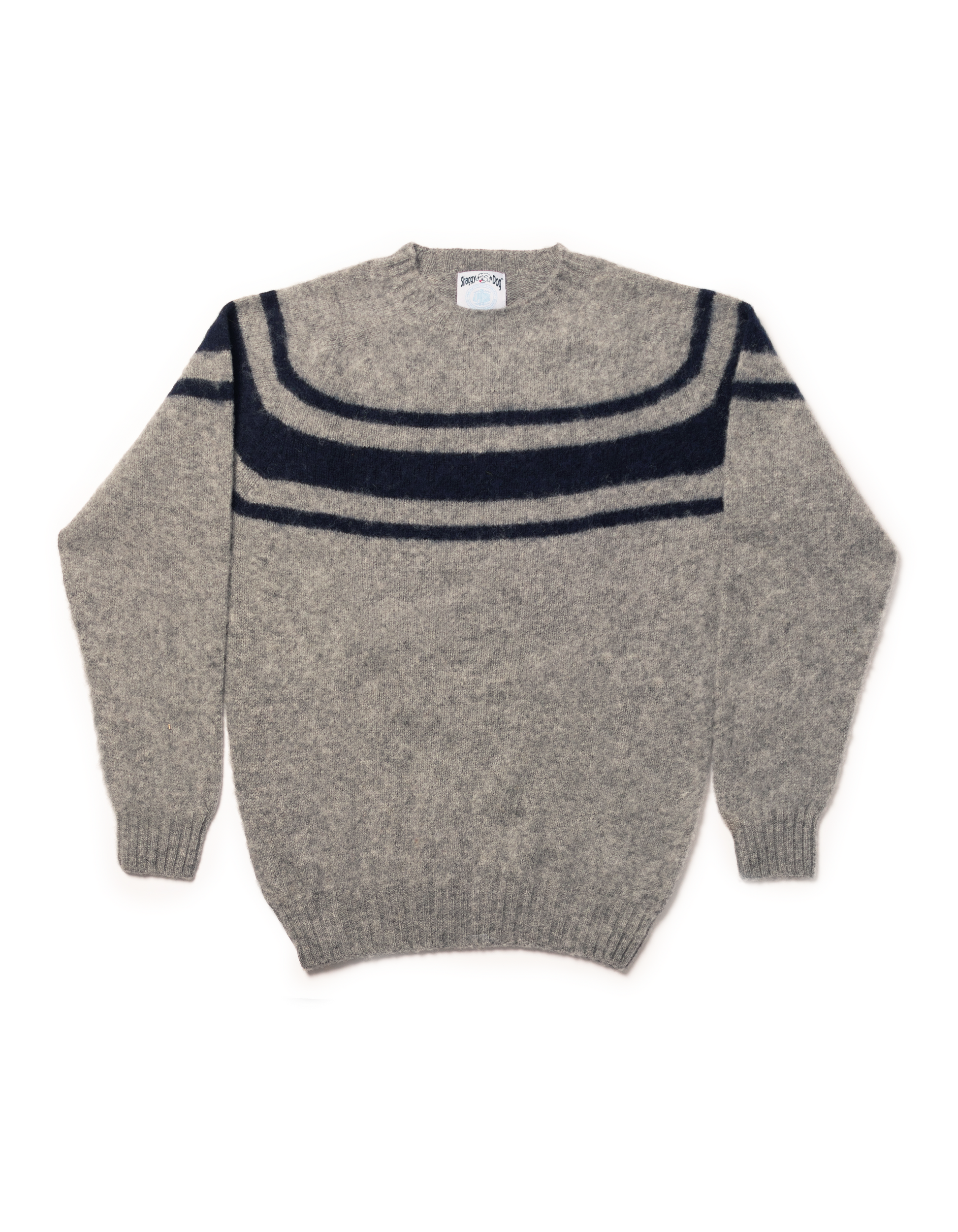 Shaggy Dog Sweater Grey Chest Stripe - Trim Fit | Men's Sweaters