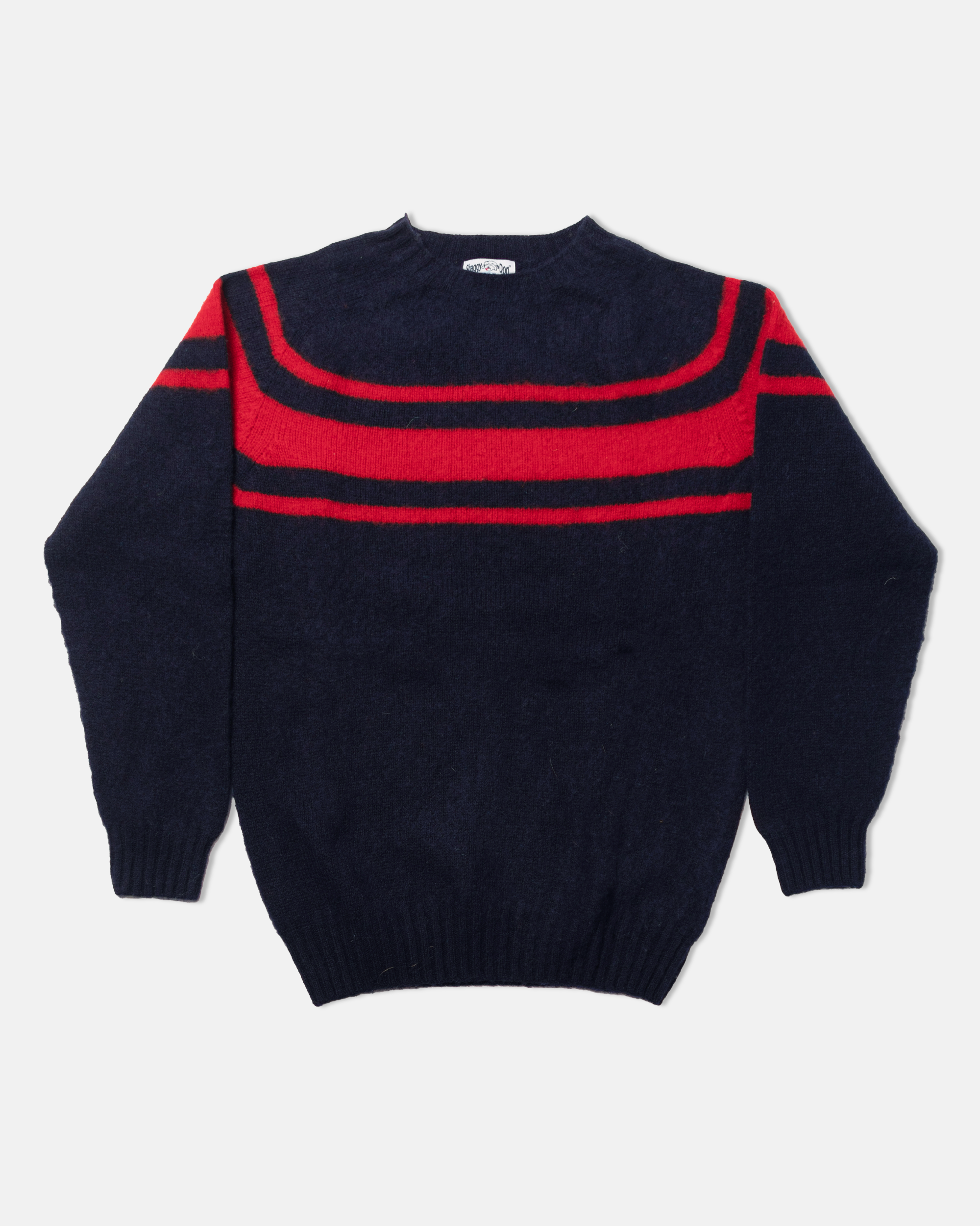 Made-in-Scotland Navy Chest Stripe Shaggy Dog Sweater - Trim Fit