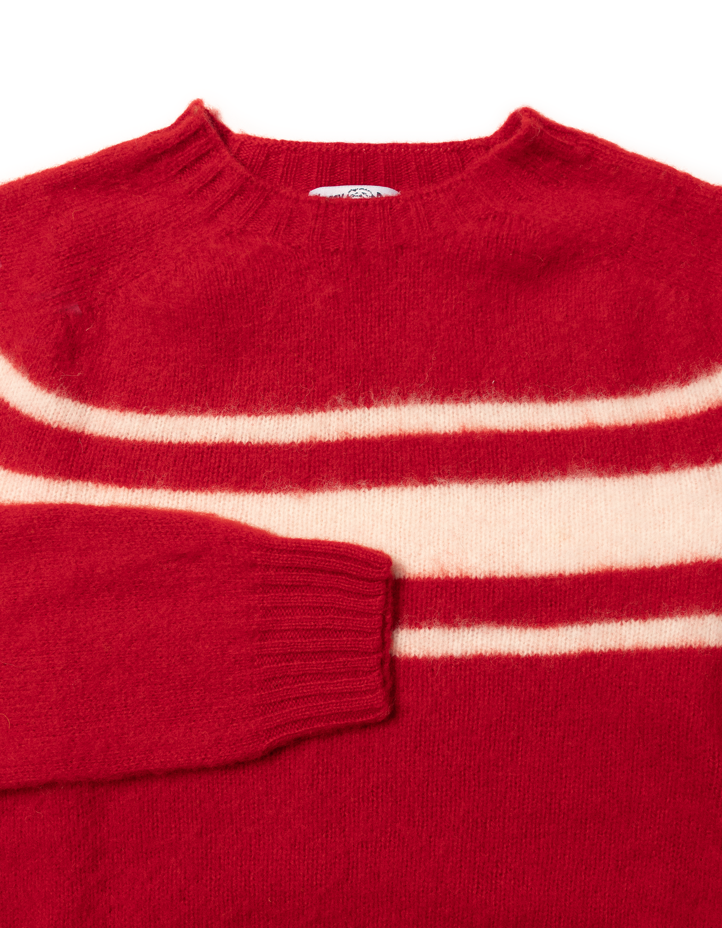 Made-in-Scotland Red Chest Stripe Shaggy Dog Sweater - Trim Fit