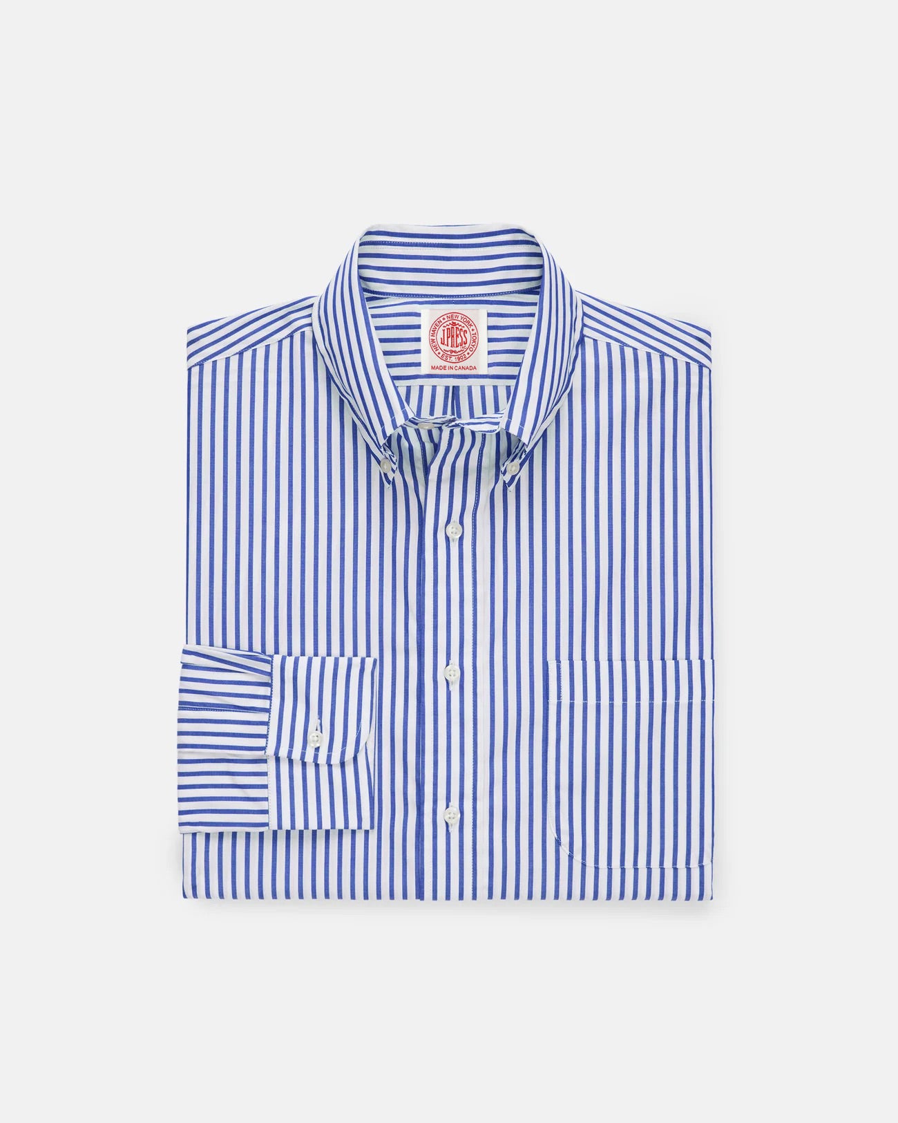 Made-in-Canada Blue Butcher Stripe Broadcloth Button Down Shirt - Classic Fit