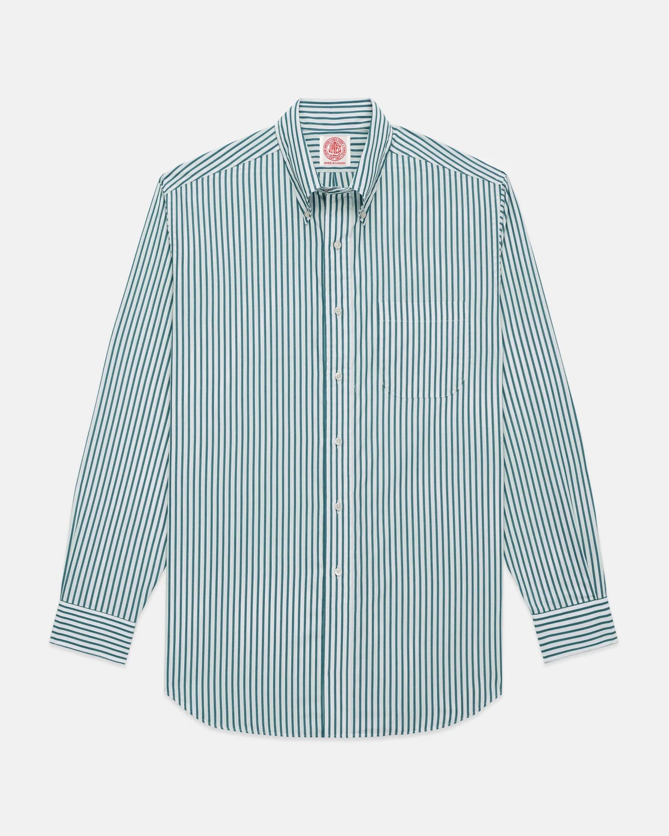 Made-in-Canada Hunter Green Butcher Stripe Broadcloth Button Down Shirt - Classic Fit