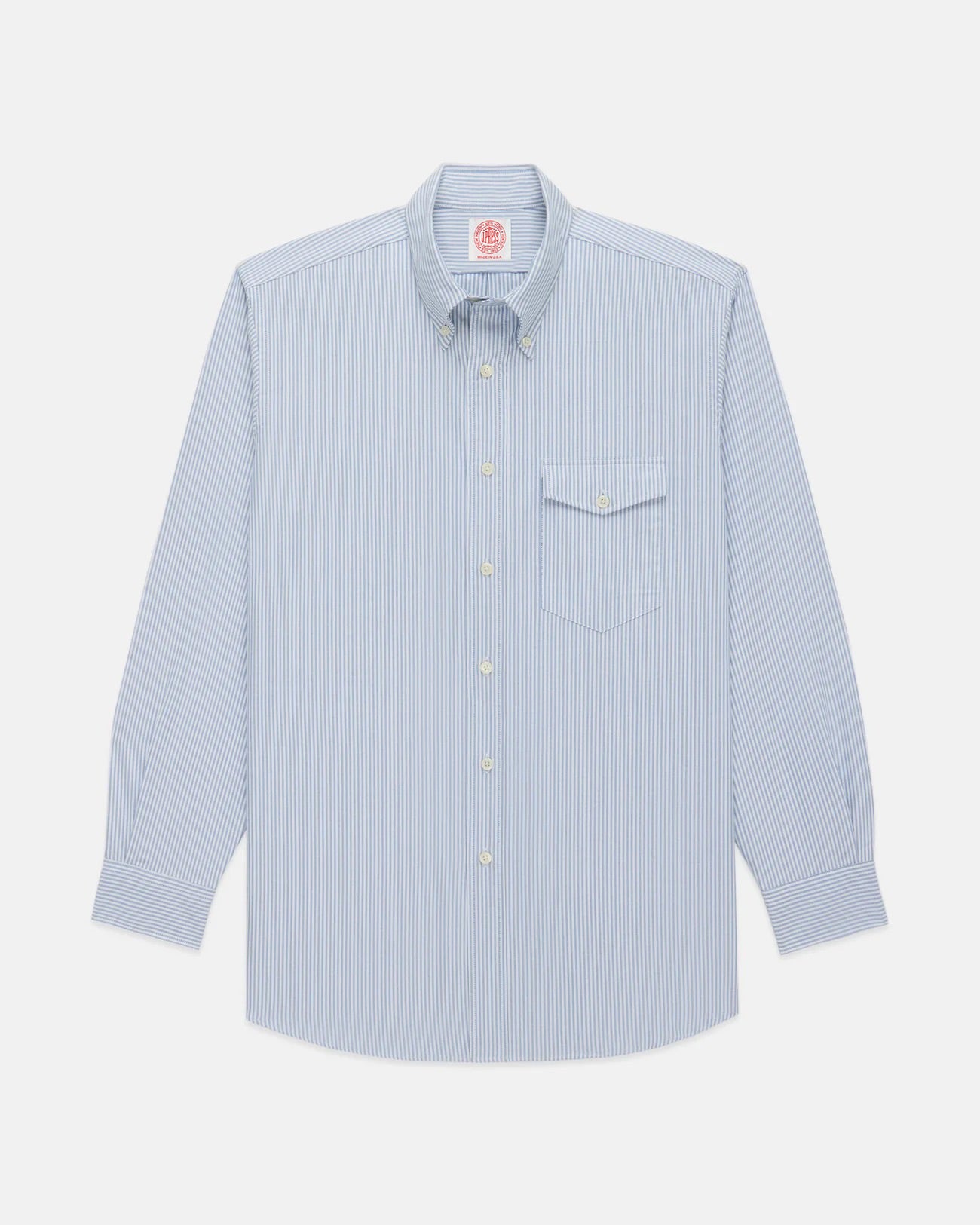 Made-in-USA Flap Pocket Blue University Stripe Oxford Cloth Shirt - Regular Fit