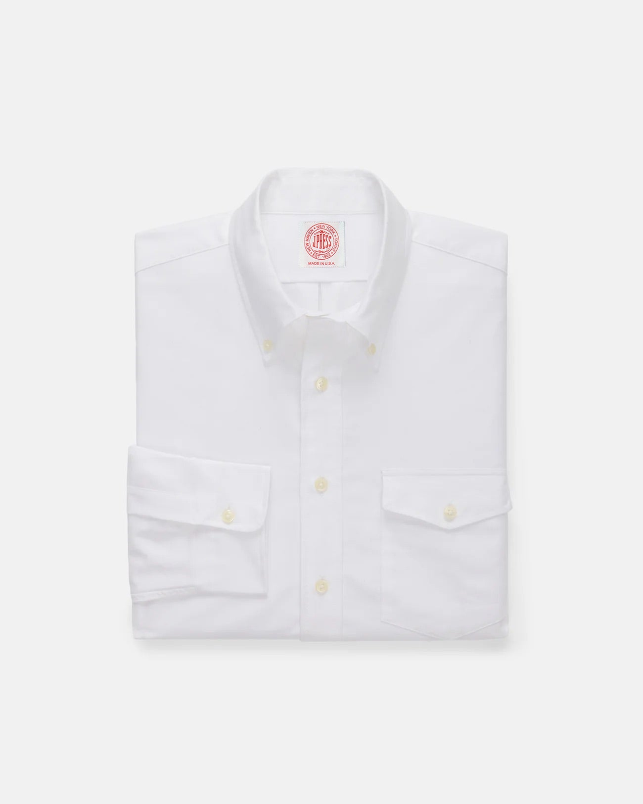 Made-in-USA Flap Pocket White Oxford Cloth Button Down Shirt - Regular Fit